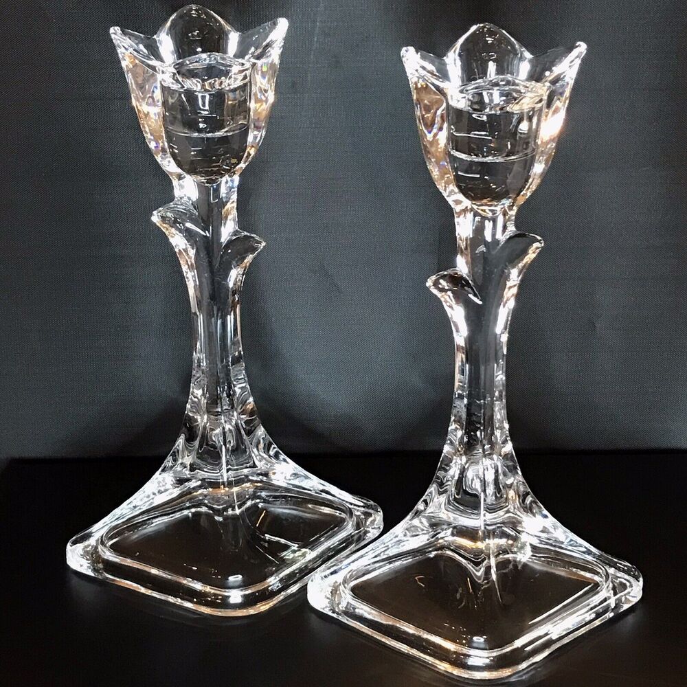 Vintage Tulip Candle Holders Set of 2 Toscany Classics 24% Lead Crystal 7.5”